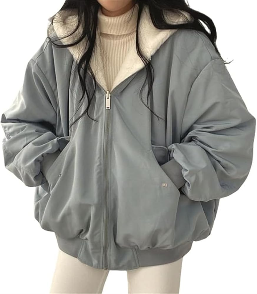 Sherpa Jacket for Women, Teen Girls Reversible Y2K Zipper